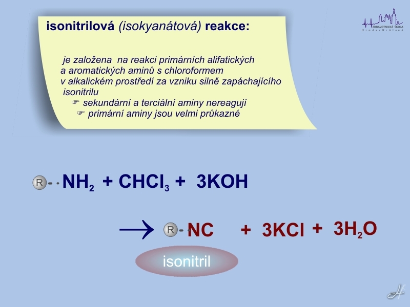 ANL organických látek: aminy: skupinová reakce izonitrilová
